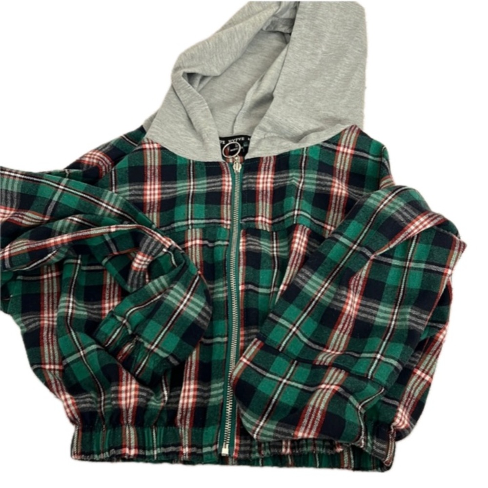 New Flannel pattern zip up crop top jacket